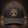 Oak & Iron Sentinel Performance Hat — front view on black and bronze background